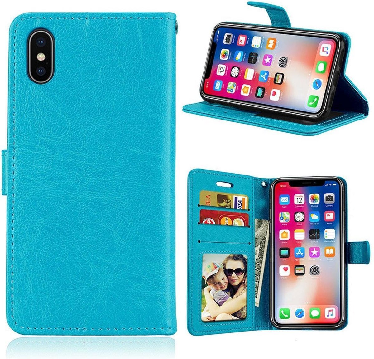 Portemonnee hoesje Bookcase geschikt voor: iPhone X - Turquoise