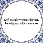 Tegeltje met Spreuk (Tegeltjeswijsheid): Geeft december veranderlijk weer, dan volgt geen echte winter meer + Kado verpakking & Plakhanger