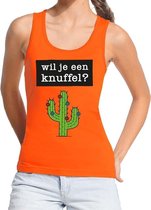 Wil je een Knuffel tekst tanktop / mouwloos shirt oranje dames - dames singlet Wil je een Knuffel - oranje kleding L