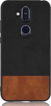 Shop4 - Nokia 8.1 Hoesje - Harde Back Case Denim en Leer Zwart