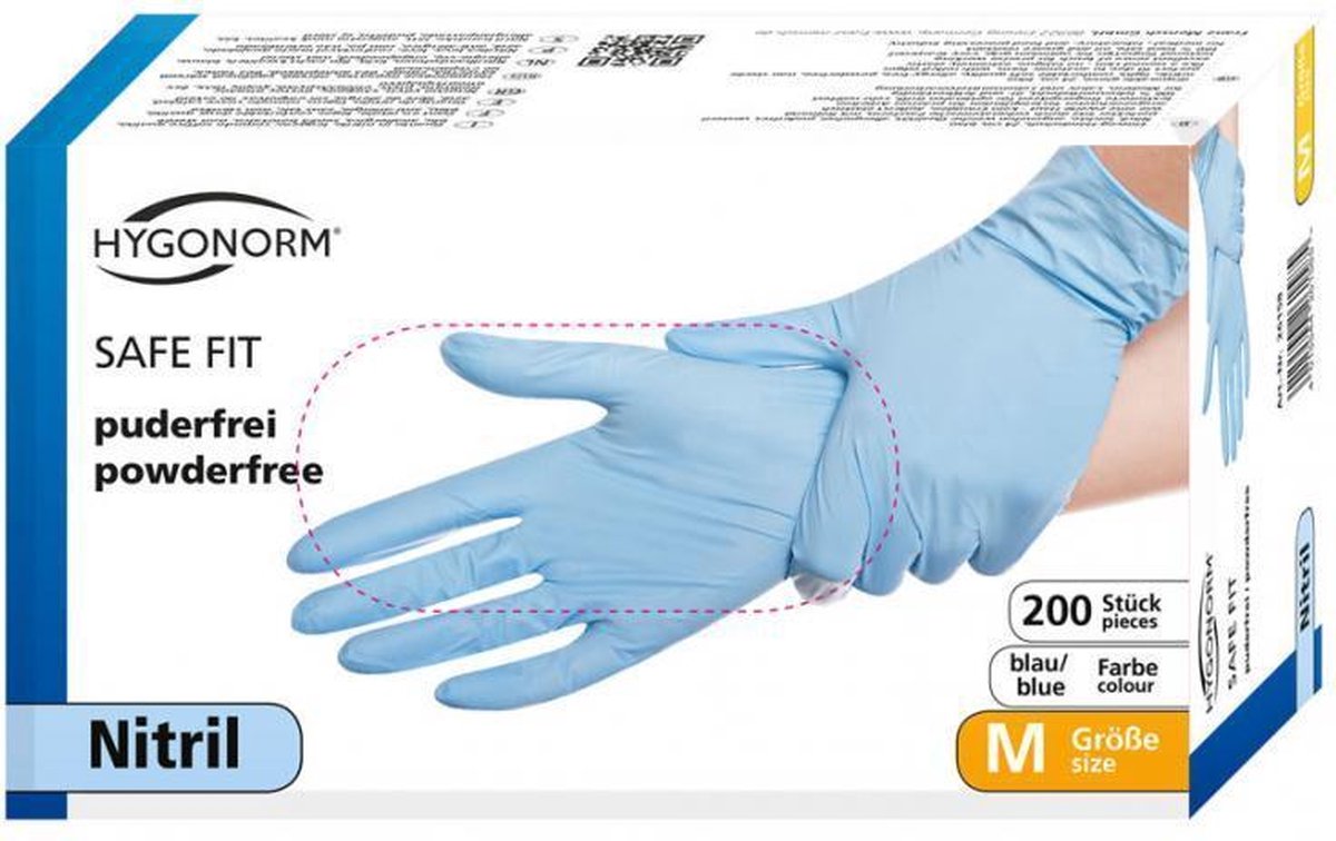 Hygonorm wegwerp handschoenen nitril poedervrij blauw 200 stuks maat L - latex vrij
