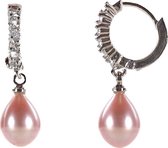 Zoetwater parel oorbellen Pante - oorringen - echte parels - roze - zilver - stras steentjes