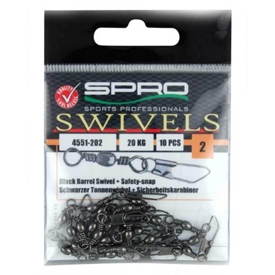 Spro Barrel Swivel+Safety-Snap - Maat 10 - Zwart - Spro