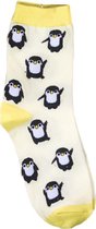 Sokken dames geel print pinguin Maat 36-40