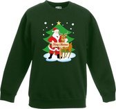 Groene kersttrui kerstman en rendier Rudolf voor kerstboom voor jongens en meisjes - Kerstruien kind 3-4 jaar (98/104)