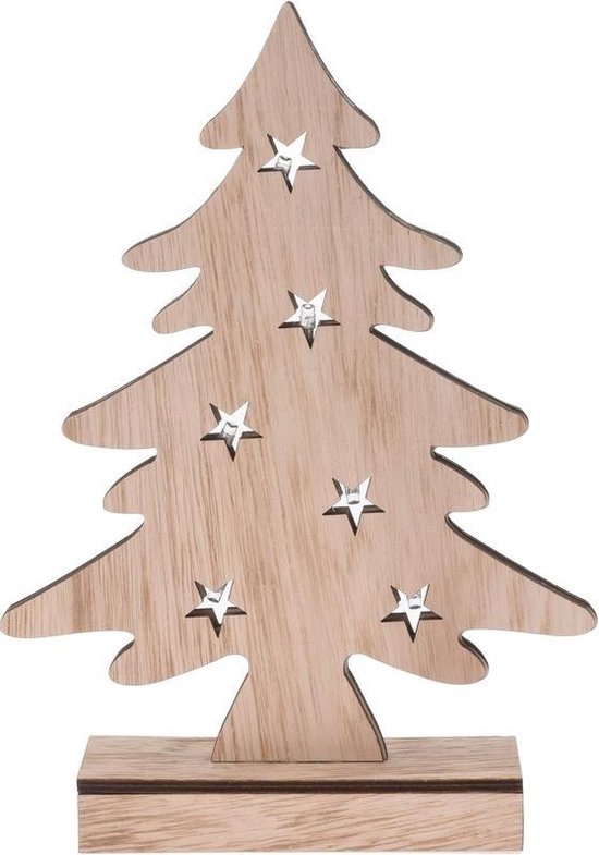 Houten kerstboompje decoratie 28 cm met LED verlichting | bol.com