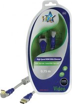 HQ - 1.4 High Speed HDMI kabel - eenzijdig haaks - 0.75 m - Grijs/Blauw