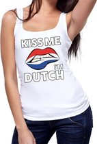 Kiss me I am Dutch tanktop / mouwloos shirt wit dames - feest shirts dames - Holland kleding S