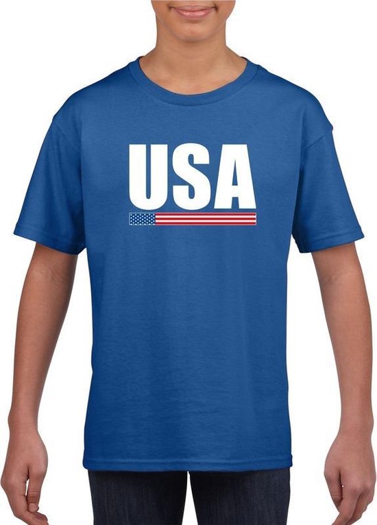 Blauw USA / Amerika supporter t-shirt voor kinderen 110/116