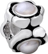 Quiges - 925 - Zilveren - Bedels -Sterling zilver - Beads - Bloemen met Kunstparel Kraal Charm - Geschikt – voor - alle bekende merken - Armband Z335