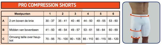 Schema met 'Pro Compression Shorts' en afmetingen voor Herzog shorts, met een afbeelding van een model dat ze draagt.