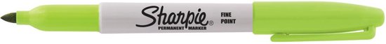 Lichtgroene Sharpie stift met fijne punt, "Sharpie PERMANENT MARKER FINE POINT" op de witte huls.