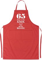 Mijncadeautje - Luxe schort - 65 jaar - en ik kook als de beste - rood