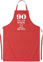 Mijncadeautje - Luxe schort - 90 jaar - en ik kook als de beste - rood
