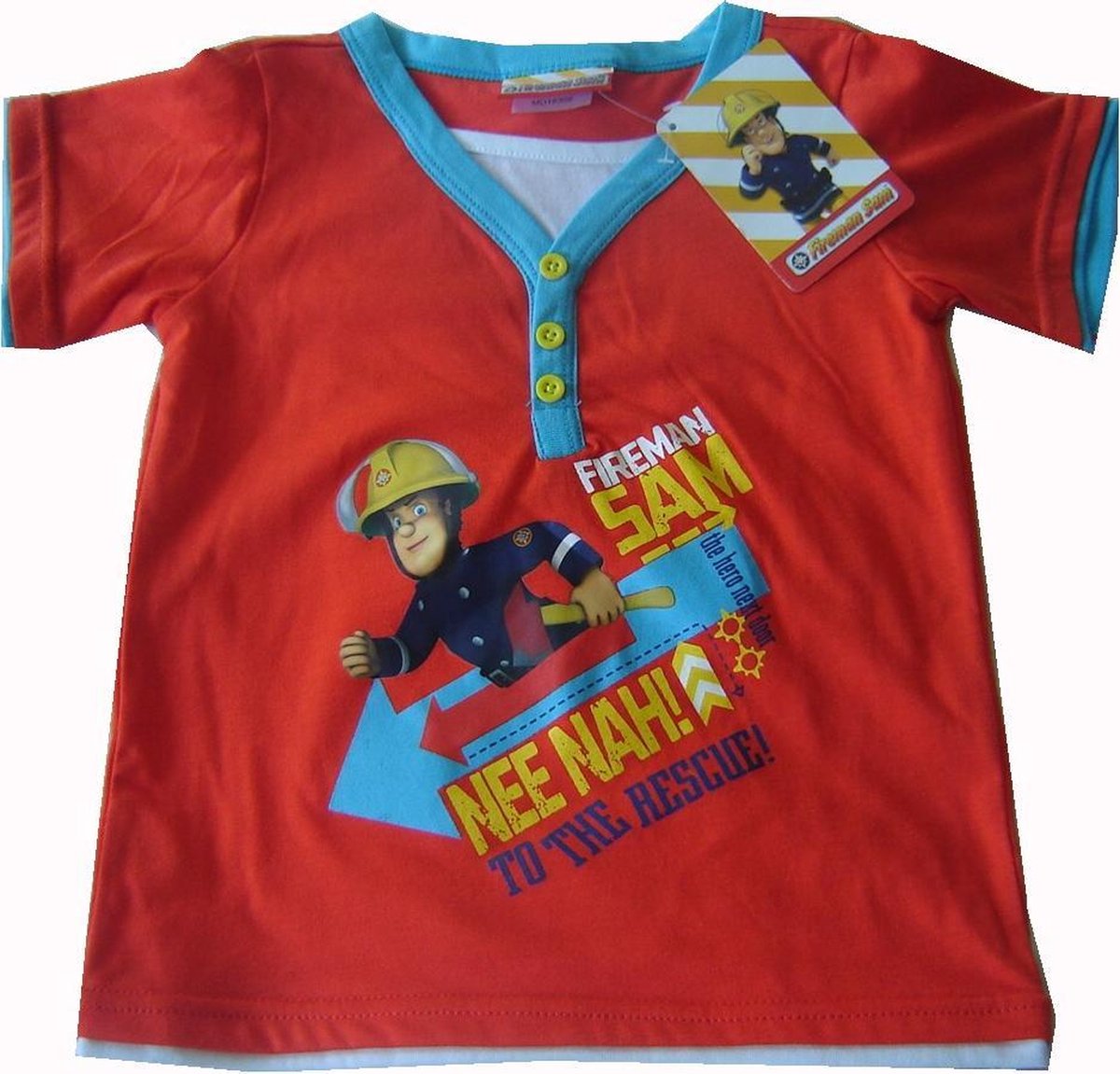Oranje v-hals t-shirt van Brandweerman Sam maat 86/92