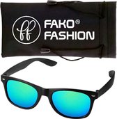 Fako Fashion® - Zonnebril - Mat Zwart - Spiegel Blauw/Groen