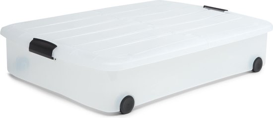 Iris Ohyama Clearbox Boîte de rangement sous le lit avec couvercle semi-ouvert - 50L - Roues - Transparent