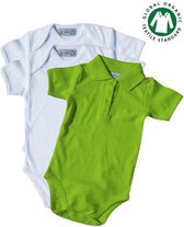 TOSKE 3-pak baby rompers korte mouw/polokraag - Wit/lime groen - Maat 62/68