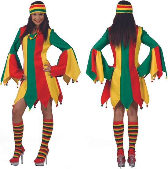 Verkleedkleding | Harlekijn Rood Geel Groen | Maat 36 - 38 | Volwassenen | Vrouwen | Carnavalskleding