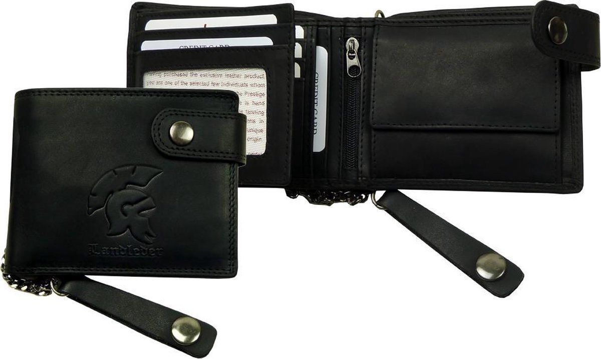 Landleder - Luxe Nubuck Lederen - “Bikers Wallet “- Biljet - Portemonnee - Afmeting 12 x 9,5 cm. - Zwart