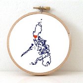 Phillipines borduurpakket  - geprint telpatroon om een kaart van de Phillipijnen te borduren met een hart voor Manilla  - geschikt voor een beginner