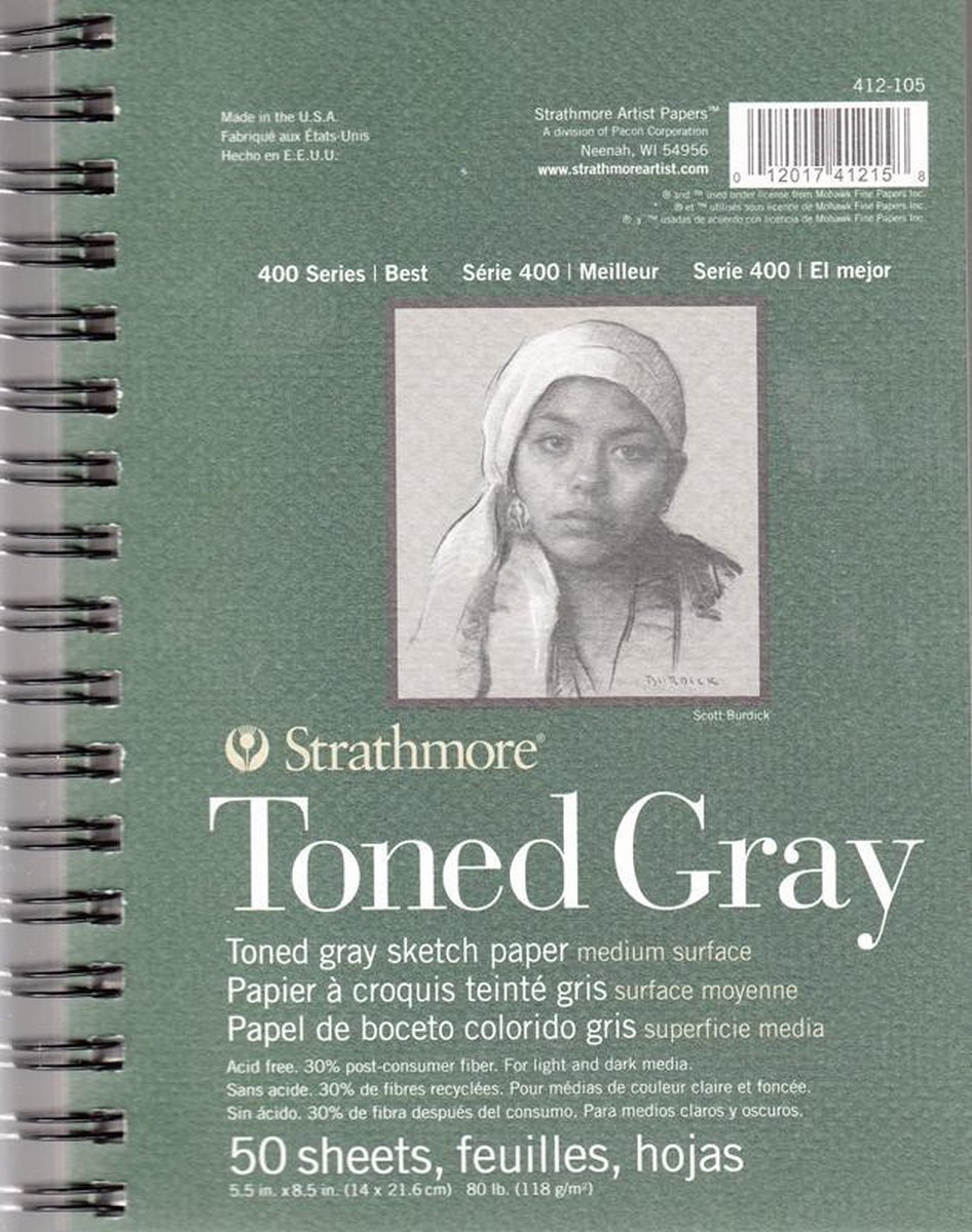 Strathmore Toned Gray Paper - Schetsboek met spiraal - 50 vel - P412-105