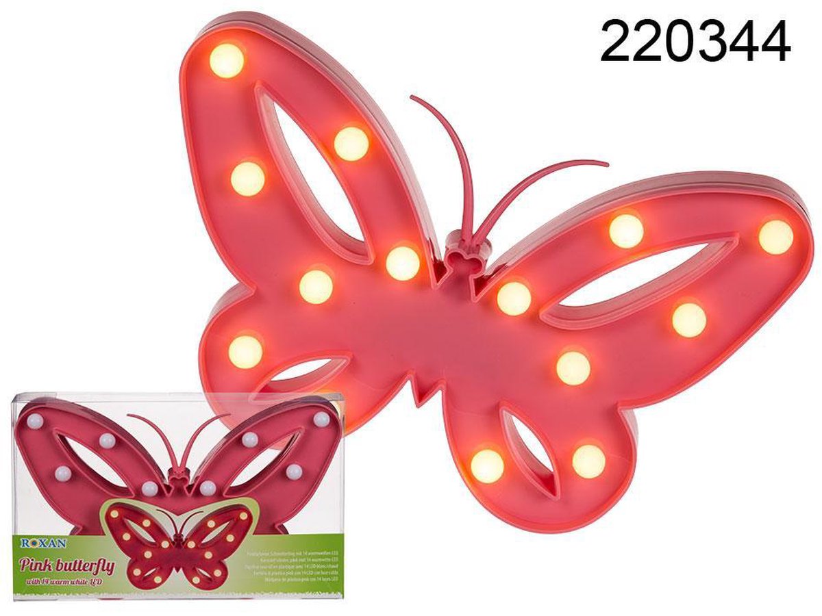 Roze vlinder lamp met 14 LED bolletjes