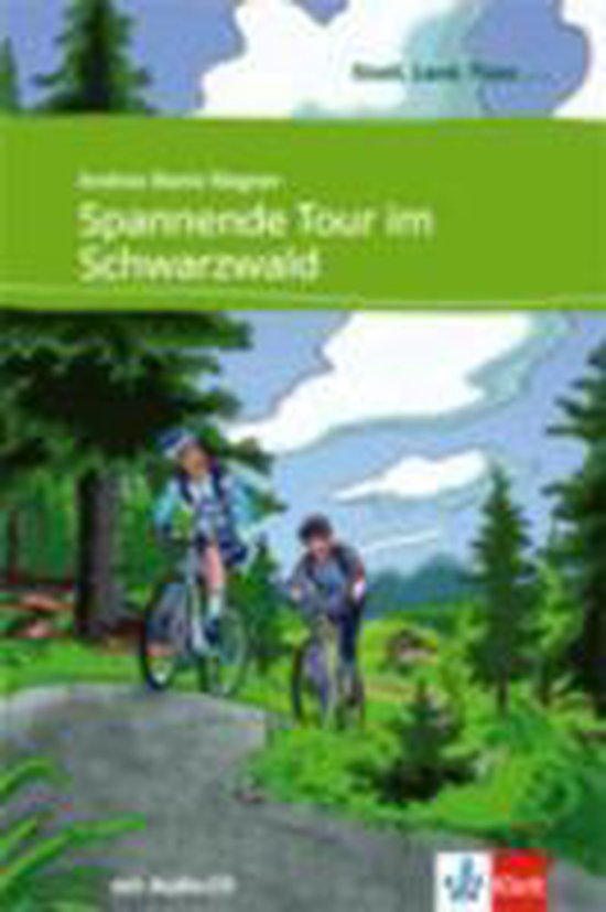 Livre avec CD audio : "Spannende Tour im Schwarzwald" illustrant deux personnes sur des VTT dans la Forêt-Noire.