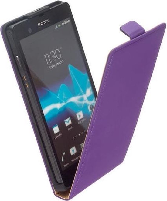 LELYCASE Premium Flip Case Lederen Cover Bescherm  Hoesje Sony Xperia Z Lila