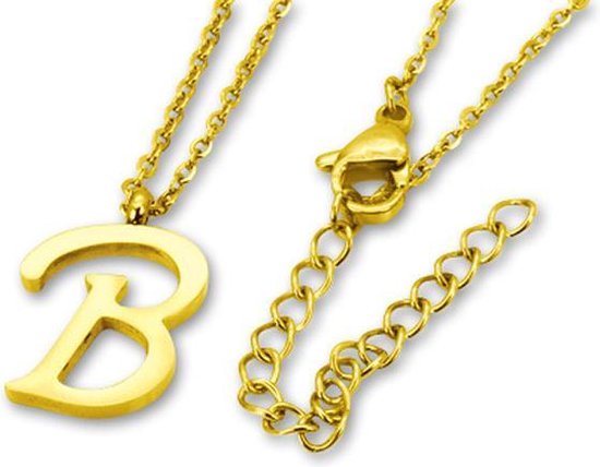 Amanto Ketting Letter B Goldcolor - 316L Staal - Alfabet- 18x12mm - 50cm