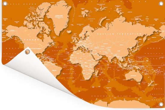 Carte du monde difficile avec des tons rouille.Affiche de jardin 120x80 cm