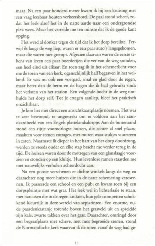 Pagina uit een boek met Nederlandse tekst, beginnend met 'maar. Na een paar honderd meter kwam ik bij een kruising met...'