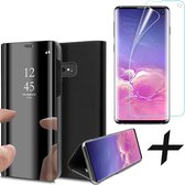 Hoesje geschikt voor Samsung Galaxy S10e - Screen Protector GlassGuard - Book Case Spiegel Zwart & Screenprotector