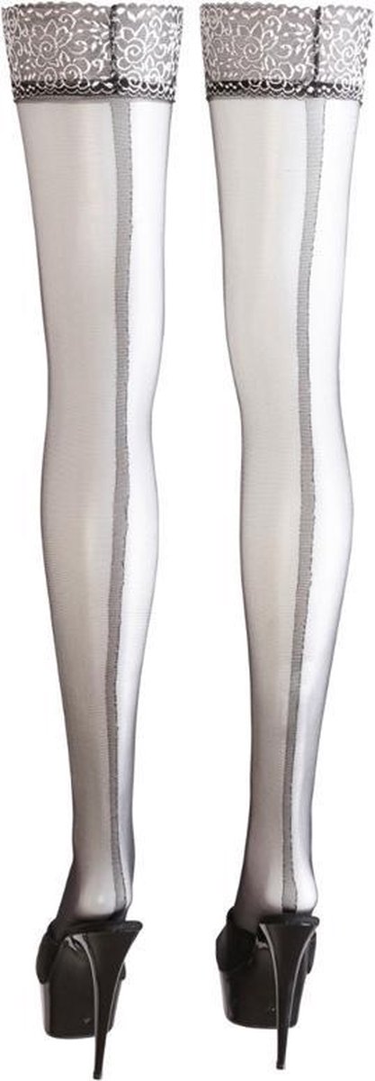 Goedkoopste Cottelli Collection – Stay Up Kousen met Zilveren Kanten Top voor Speciale Verleiding – Maat M - Zwart
