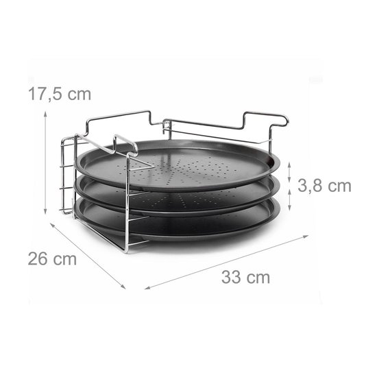 3 pizzaplaten met pizzarek, pizza bakplaat rond 33 cm, pizzaplaat 3stuk