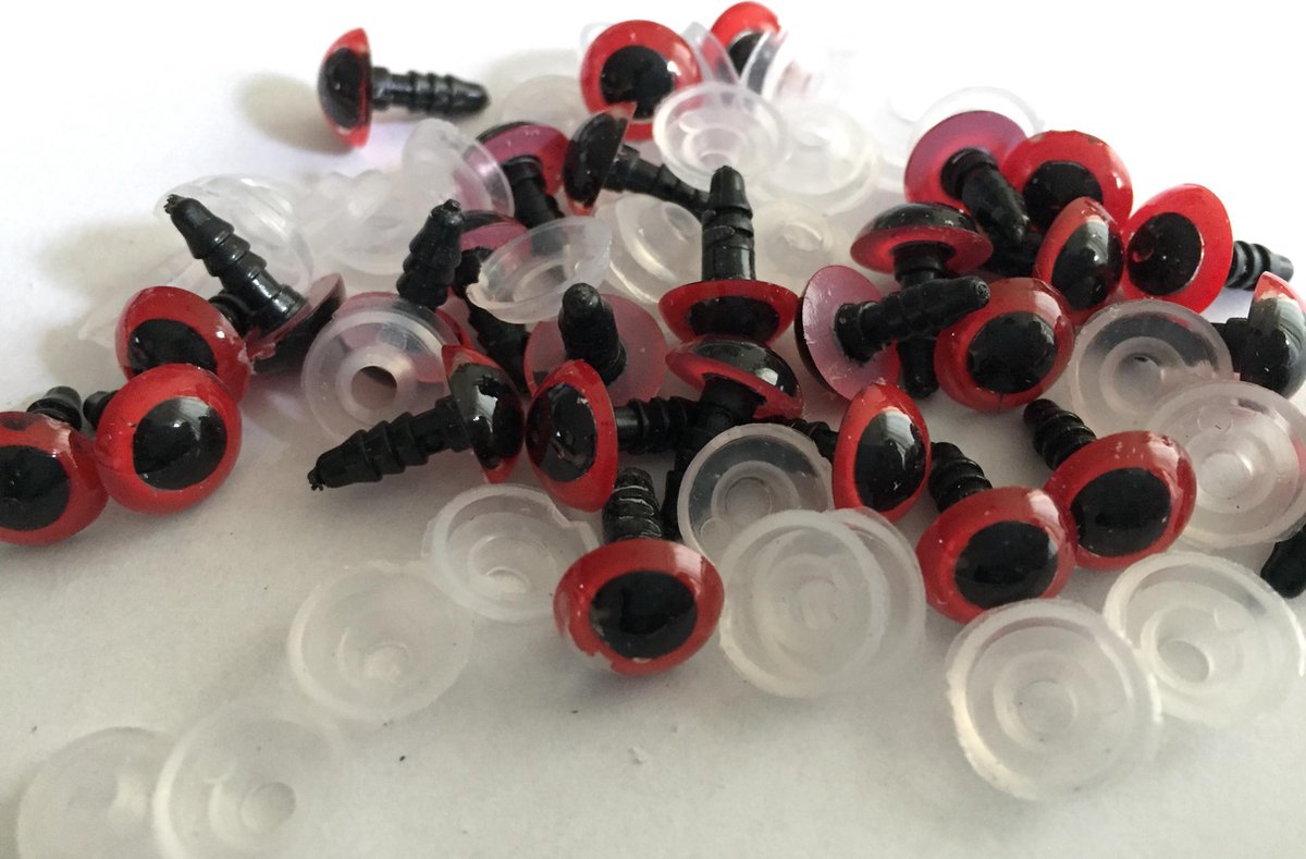 10 paar Veiligheidsoogjes rood / zwart 10mm - NBH® - Merkloos