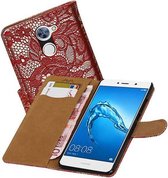 Lace Bookstyle Wallet Case Hoesjes Geschikt voor Huawei Y7 / Y7 Prime Rood