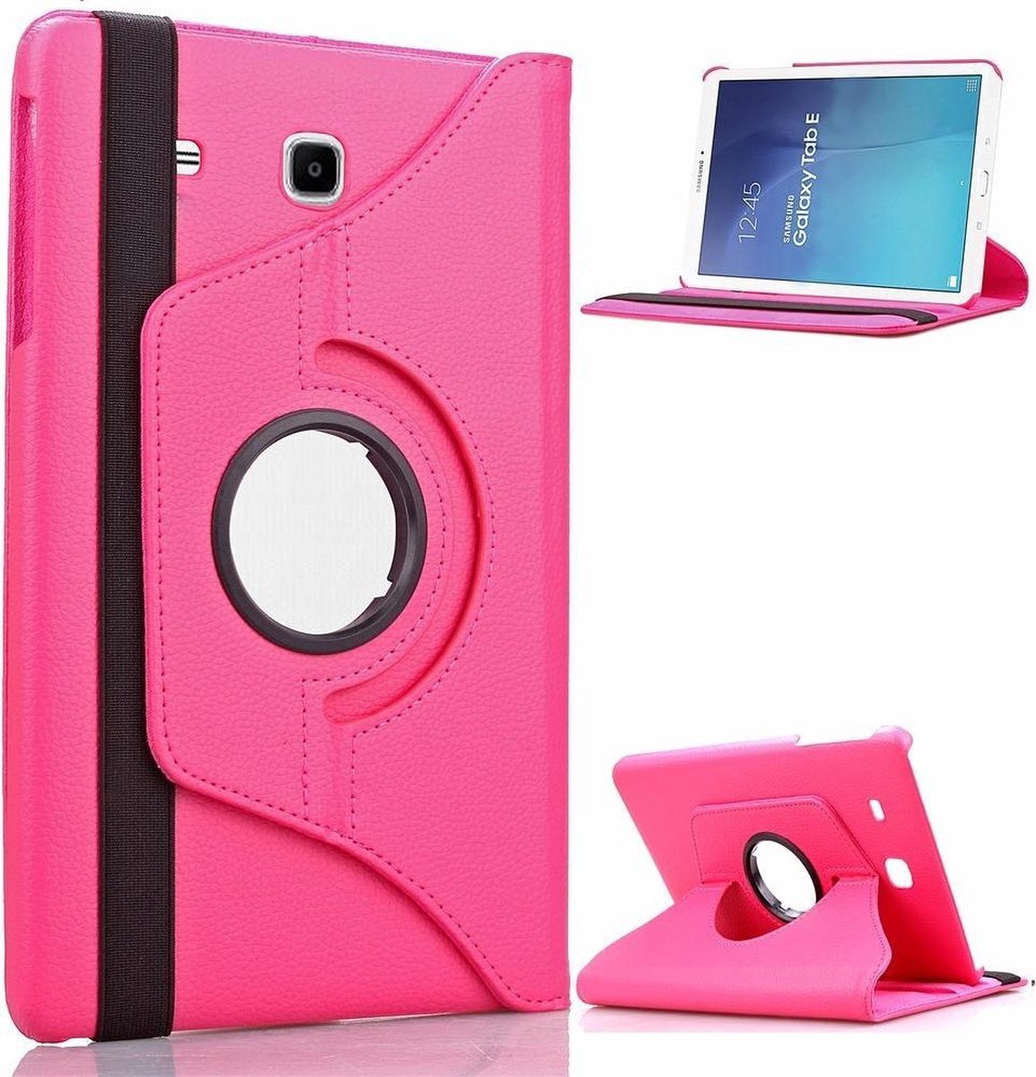 Samsung Galaxy Tab E 9.6 T560 / T561 Swivel Case 360 graden Draaibare Beschermhoes Tablethoes Cover Hoes met Multi-stand - Kleur Hot Pink / Magenta