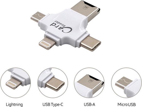 Lightning FlashDevice 3-in-1 Card Reader USB SDHC Micro SD Card Reader iOS, Windows MacOS 4 in 1 - Merkloos