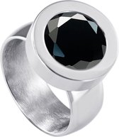 Quiges RVS Schroefsysteem Ring Zilverkleurig Glans 20mm met Verwisselbare Geslepen Zirkonia Zwart 12mm Mini Munt