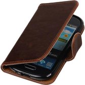 Zakelijke Book Case Telefoonhoesje Geschikt voor de Samsung Galaxy S3 Mini - Portemonnee Hoesje - Pasjeshouder Wallet Case - Mocca