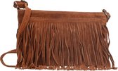 Charm leren suede schoudertas S franje bruin