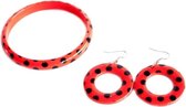 Spaanse armband en oorbellen set - rood met zwarte stippen - bij flamenco jurk -