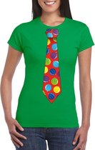 Foute Kerst t-shirt stropdas met kerstballen print groen voor dames S
