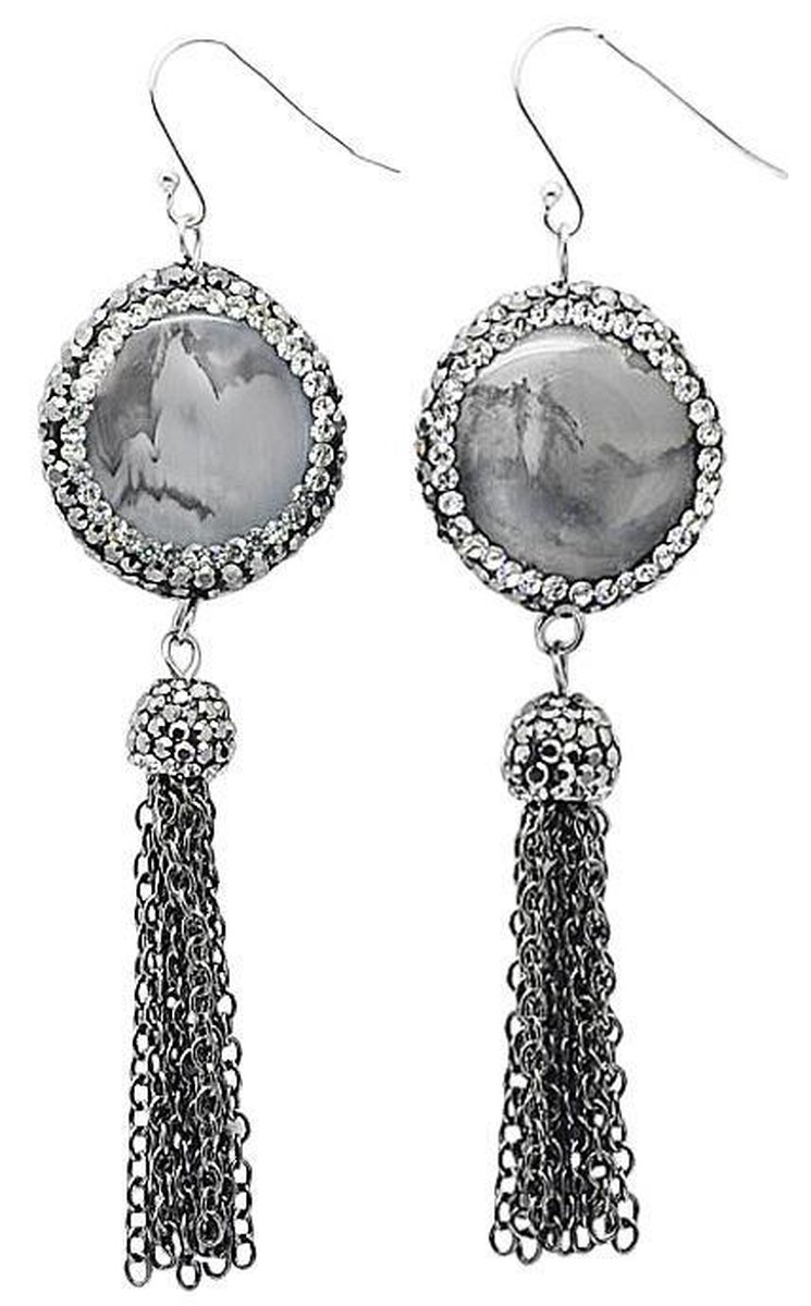 Edelstenen oorbellen Bright Nature Agate Tassel - oorhanger - agaat - sterling zilver (925) - stras steentjes