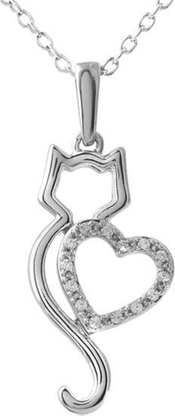 Treasure Trove® Heart Cat Collier avec pendentif - Collier enfant - Fille - Argenté