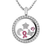 Quiges Memory Medaillon 25mm met Ketting 70cm en 5 Floating Charms - RVS Zilverkleurig  - CLS011