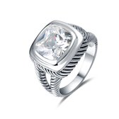 Quiges - Ring Klassiek in Vintage Stijl Solitair met Zirkonia Kristal Transparant Vierkant - 925 Zilver - QSR06917