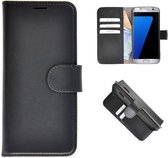 Echt Lederen Wallet Bookcase Pearlycase® Handmade Effen Zwart Hoesje voor Samsung Galaxy S7 Edge