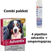 combi pakket Advantix - Tegen Vlooien En Teken - 4 Pipetten hond 40-60kg  + flea free omgevingspray